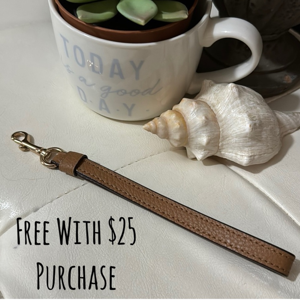 Free With $25 Purchase-Brown Faux Leather Wristlet Strap-Gold Tone Clasp